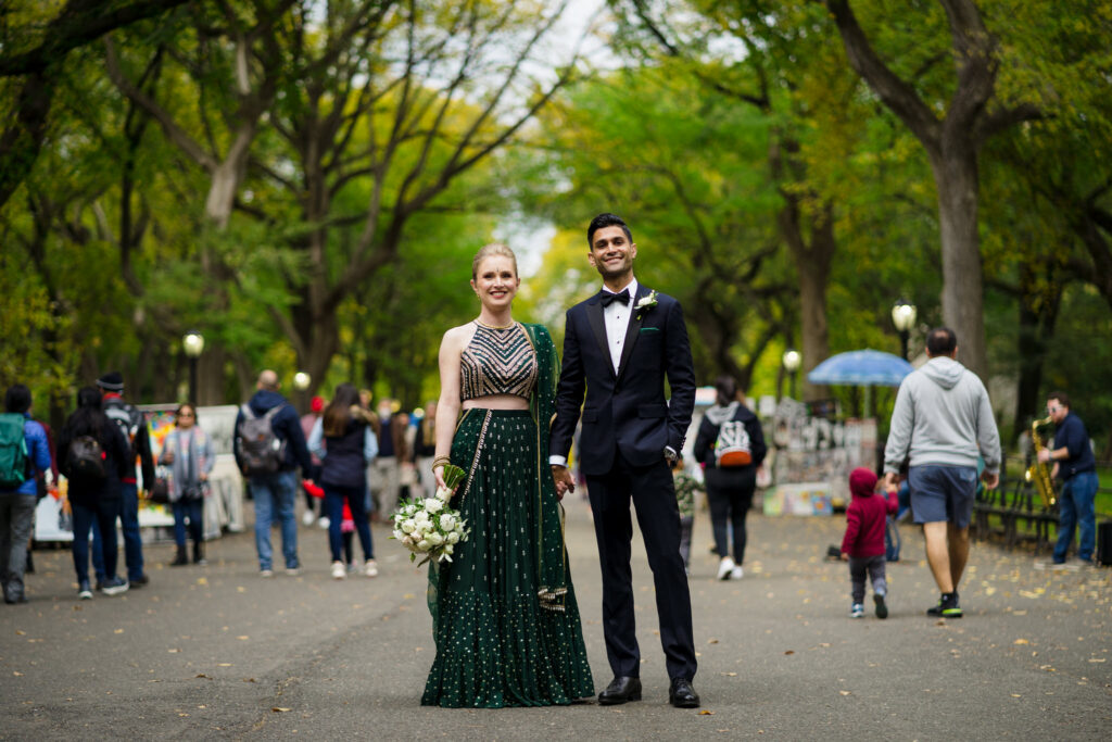 Central Park's Mall with wedding couple