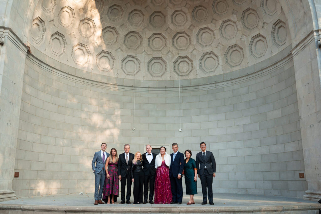 Group wedding photos at Central Park's bandshell