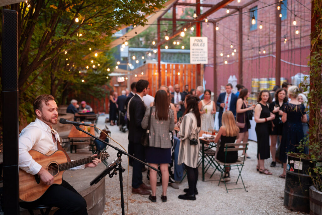 Backyard cocktail hour at Threes Brewing in Gowanus, Brooklyn.